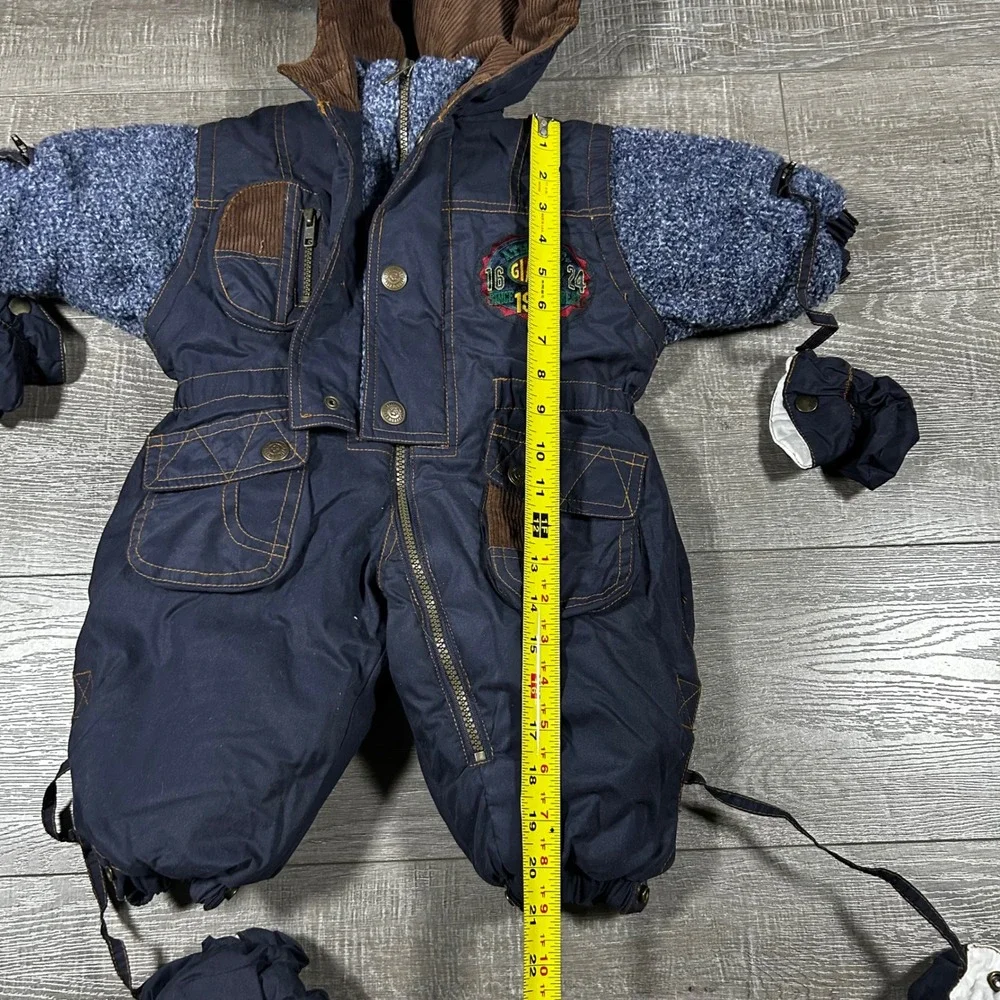 VTG Giacca Young Gallery Baby Snowsuit BuntingNavy Blue 12 Months Mittens Hooded
